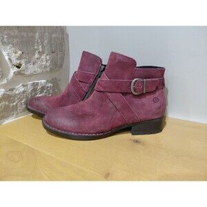 Born Women's Chaval Boot Block Heel Red Suede Boho Distressed Bootie (Size 8M)
